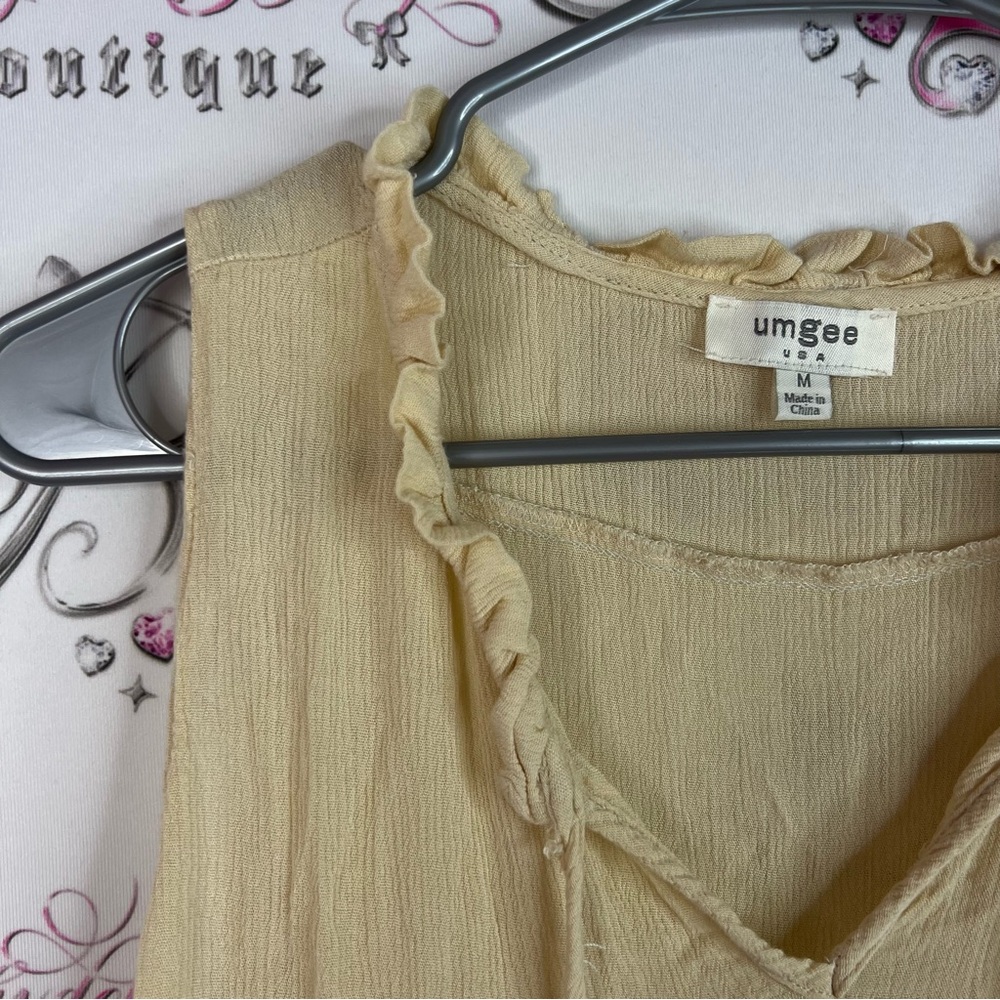Umgee dress tie up ribbons tassles Cream High Low Sleeveless Dress - Picture 5 of 10
